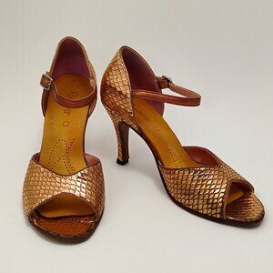 Flabella Argentine Tango shoes sz 7 Shiny Metallic Bronze/Gold w/ 3.5" heel